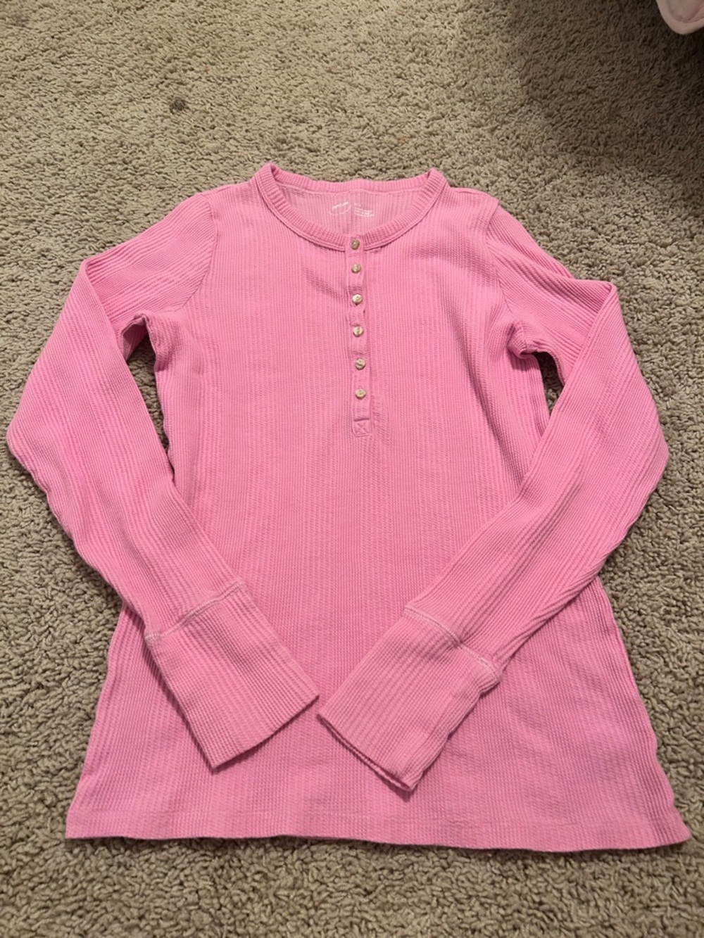 Aerie pink Henley waffle knit long sleeve